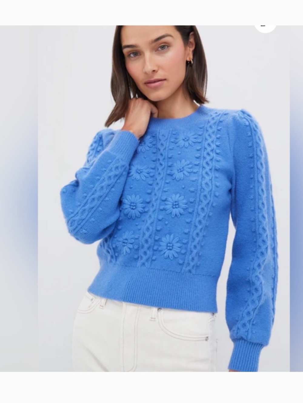 Tuckernuck Hyacinth House Cerulean Blue Embroidered Floral Frankie Sweater M
